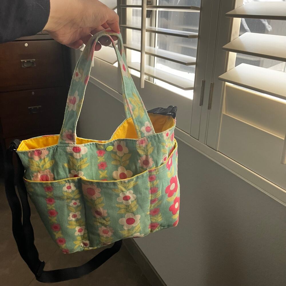 Handmade Floral Cottagecore Tote Bag Crossbody Purse Teal Pink Canvas Cute - Picture 8 of 16